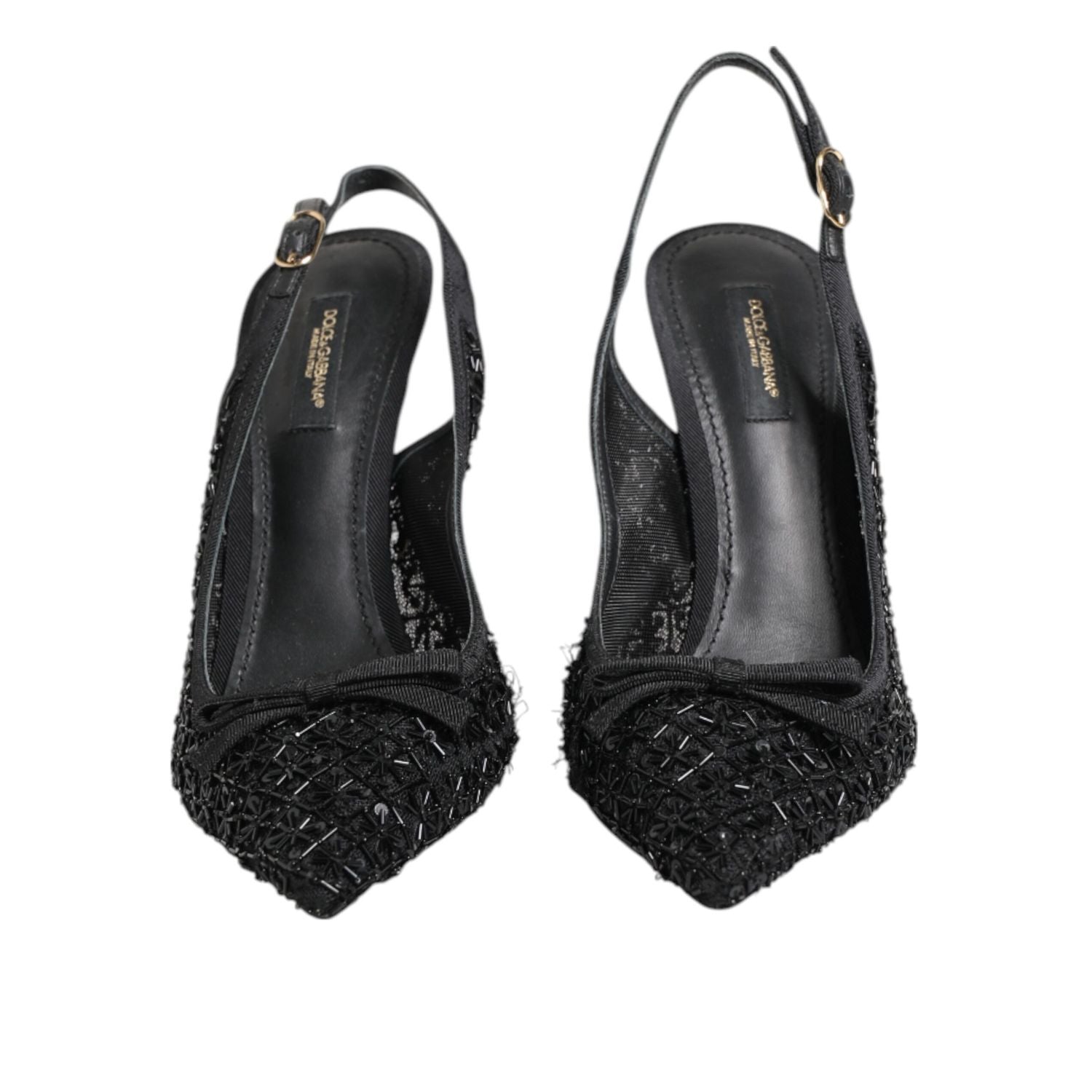 Dolce & Gabbana Black Tulle Ricamo Heels Slingbacks Shoes