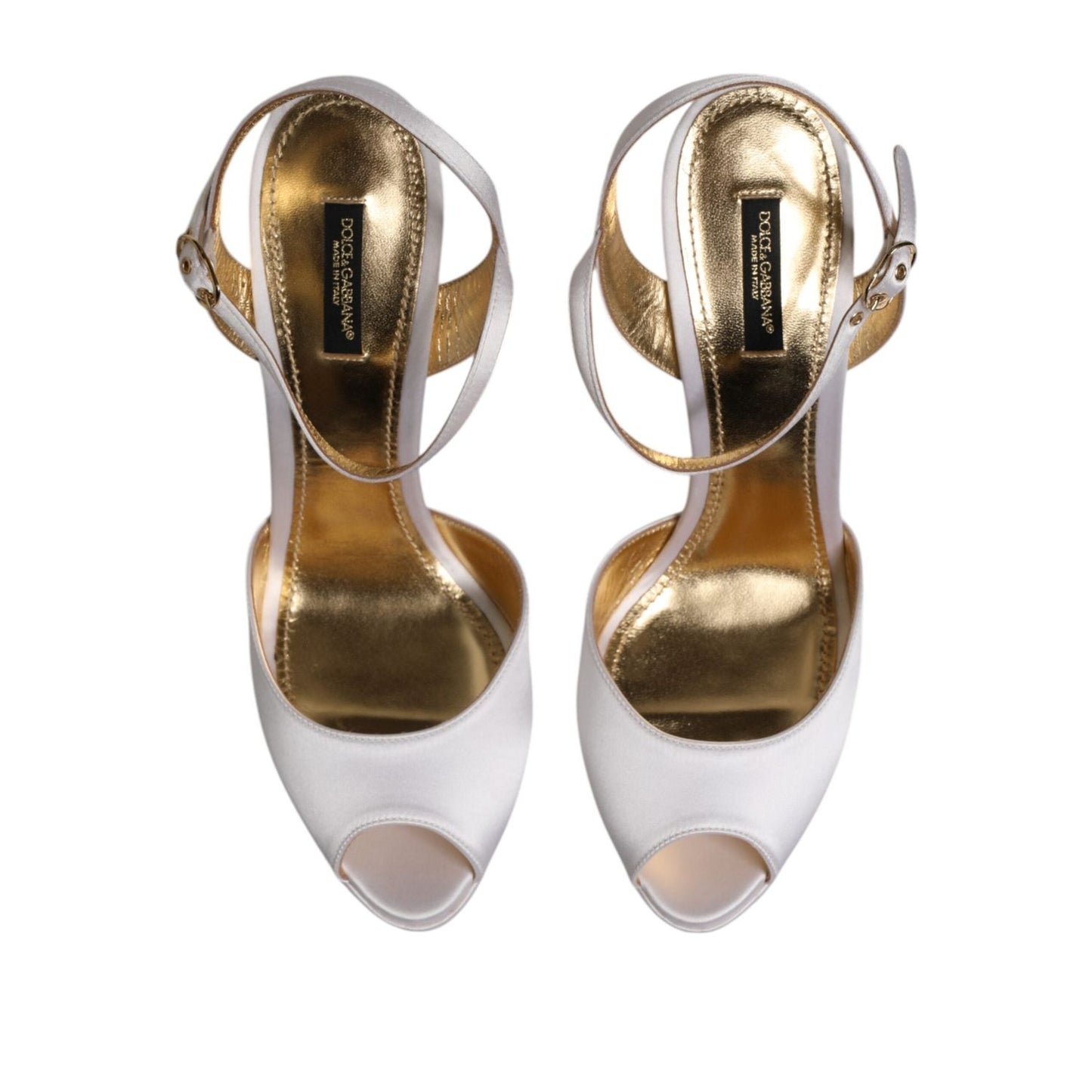 Dolce & Gabbana White Satin Platform Heels Sandals Shoes