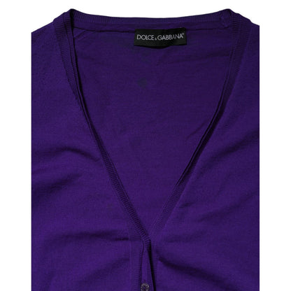 Dolce & Gabbana Purple Wool Knit V-neck Cardigan Sweater