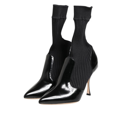 Dolce & Gabbana Black Stretch Stilettos Booties Socks Shoes