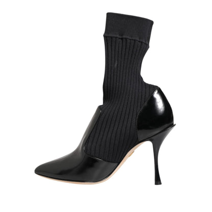 Dolce & Gabbana Black Stretch Stilettos Booties Socks Shoes
