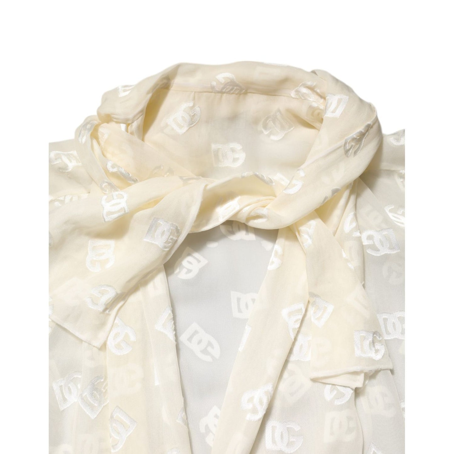 Dolce & Gabbana Off White Logo Monogram Ascot Collar Top