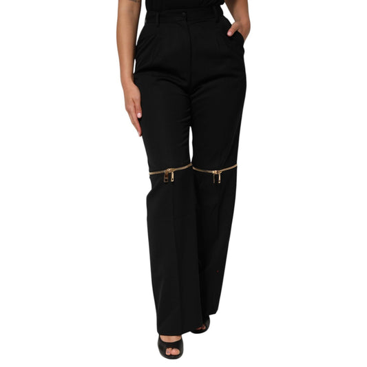 Dolce & Gabbana Black Zip Detailed Wool Straight Leg Pants