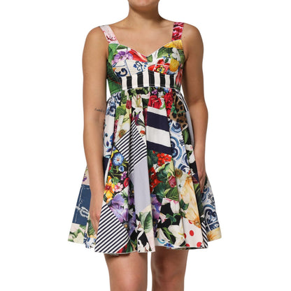 Dolce & Gabbana Multicolor Patchwork Cotton AlineMini Dress