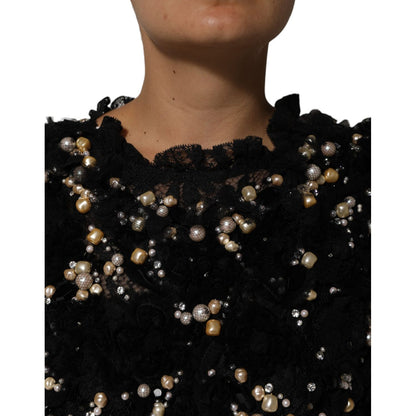 Dolce & Gabbana Black Viscose Pearl Embellishment Shift Dress