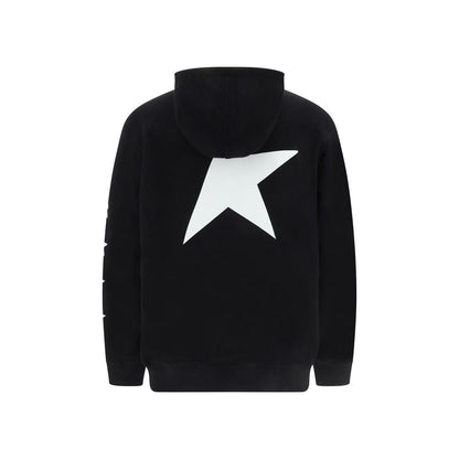Golden Goose Black Cotton Sweatshirt with white star design, hood, drawstring, and brand logo on sleeves, AW25 collection.