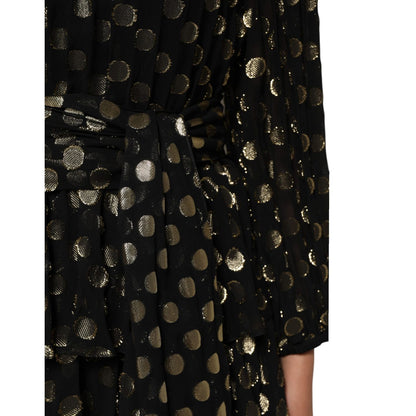 Dolce & Gabbana Black Gold Polka Dot Silk Brocade Mini Dress