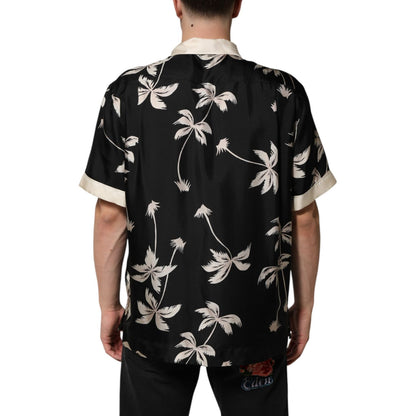 Dolce & Gabbana Black Printed Silk Short Sleeves Casual Shirt