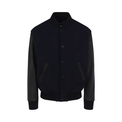 Golden Goose Blue Wool Bomber with ribbed collar and snap button closure.