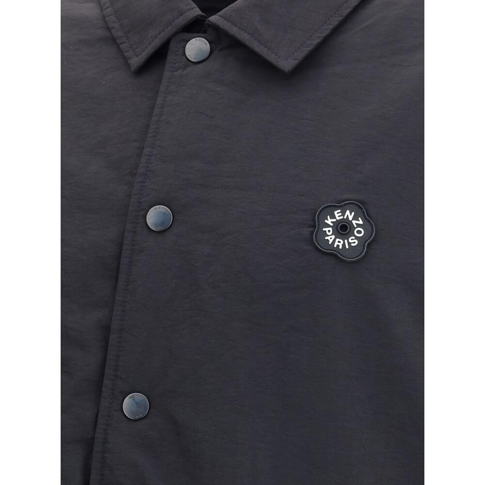 Kenzo Black Nylon Bomber featuring Boke Flower 2.0 rubber logo on chest, showcasing metal button closure and matte polyester fabric.