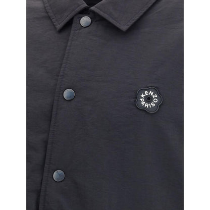 Kenzo Black Nylon Bomber featuring Boke Flower 2.0 rubber logo on chest, showcasing metal button closure and matte polyester fabric.