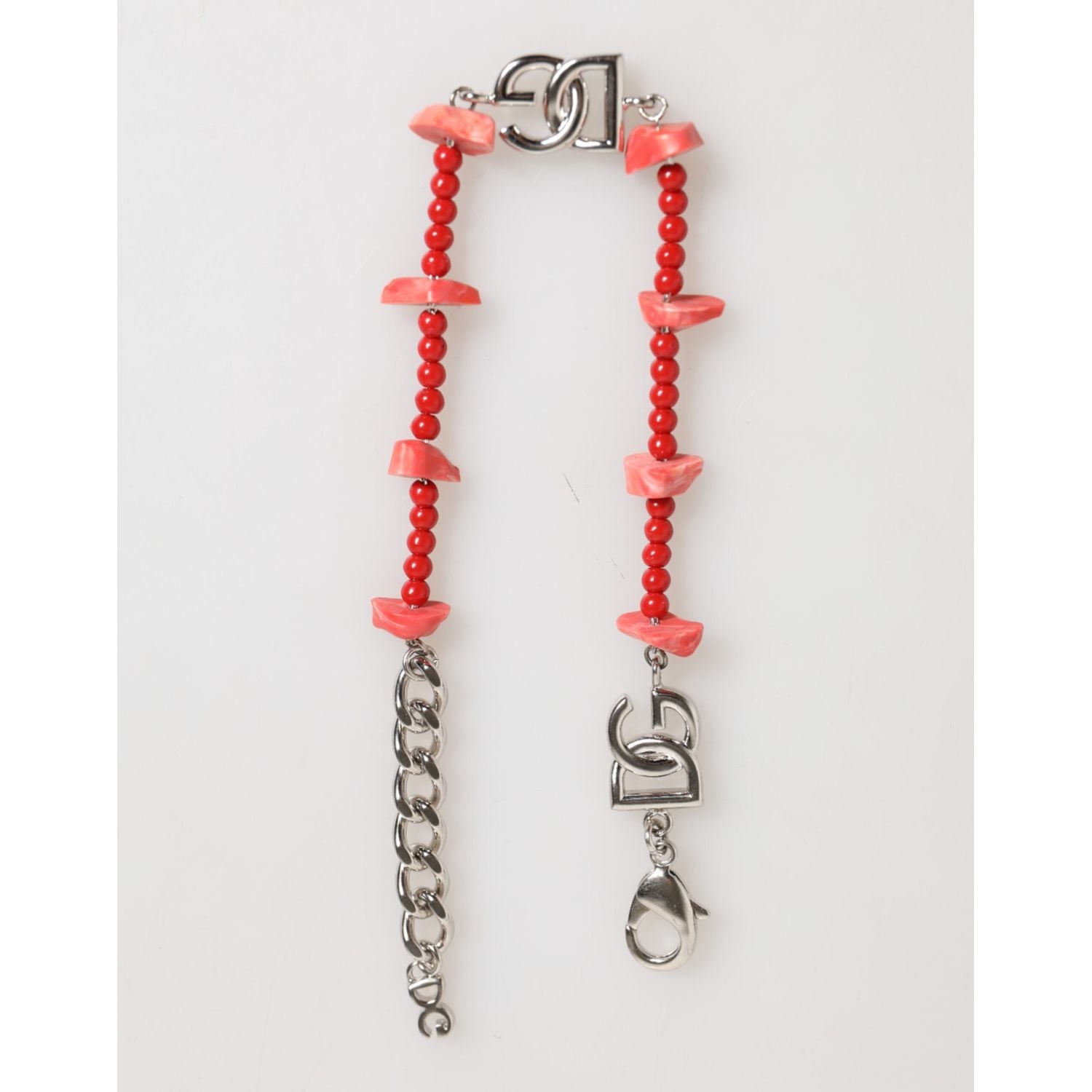 Dolce & Gabbana Silver Tone Brass Beaded Resin DG Logo Chain Men Bracelet