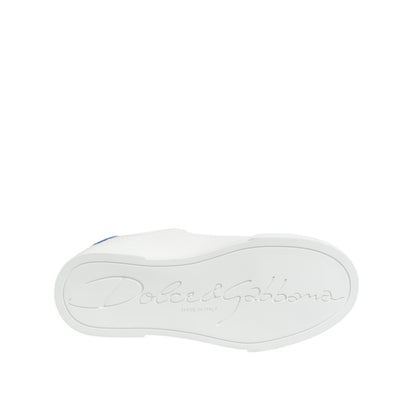 Dolce & Gabbana White Blue Leather Low Top Sneakers Shoes