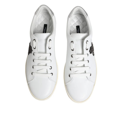 Dolce & Gabbana White Crown Bee Leather Low Top Sneakers Shoes