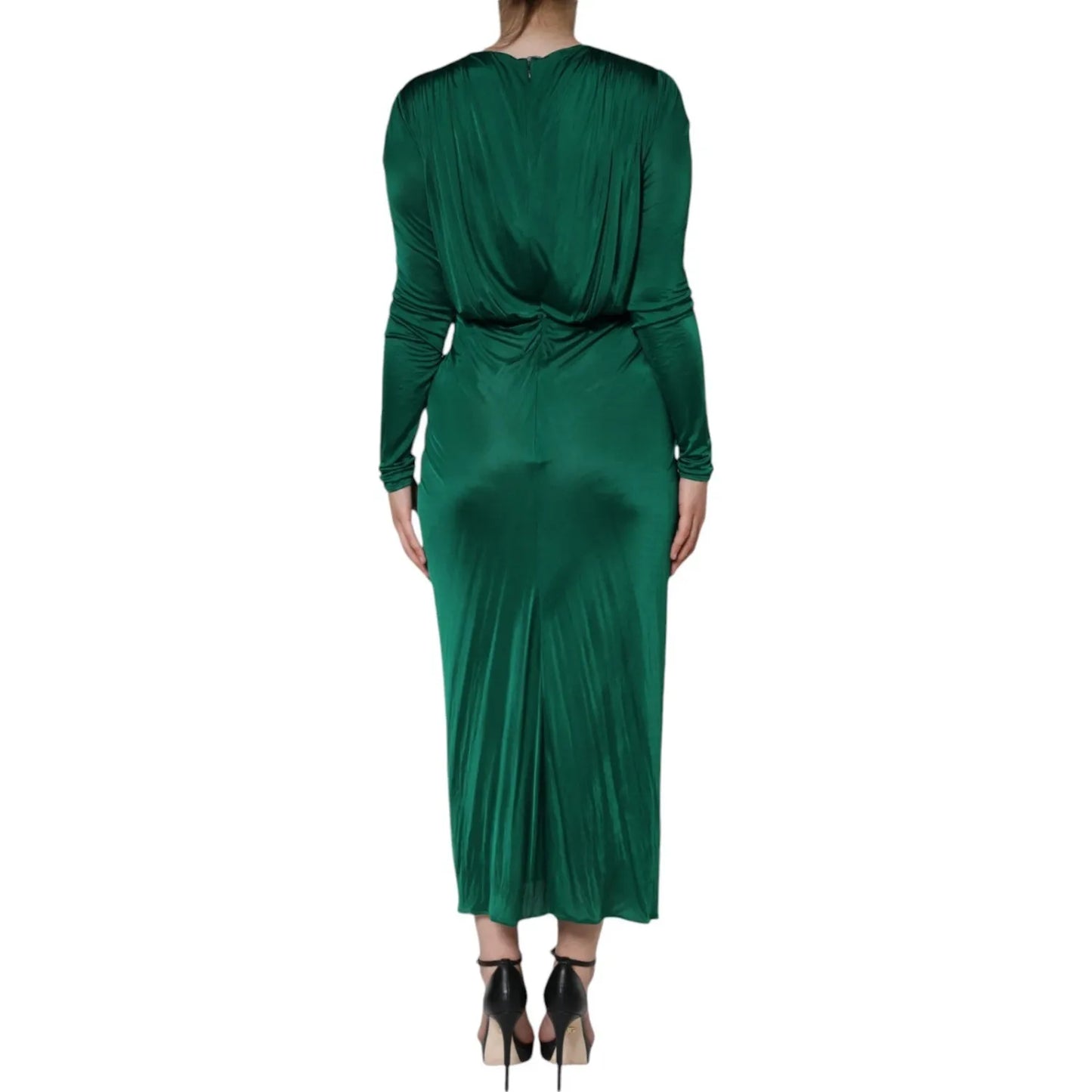 Dolce & Gabbana Dark Green Viscose Long Sleeve Midi Dress