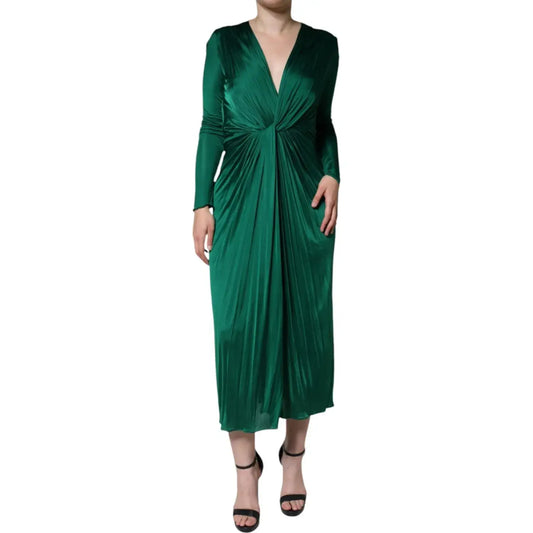 Dolce & Gabbana Dark Green Viscose Long Sleeve Midi Dress DR28768#2-40