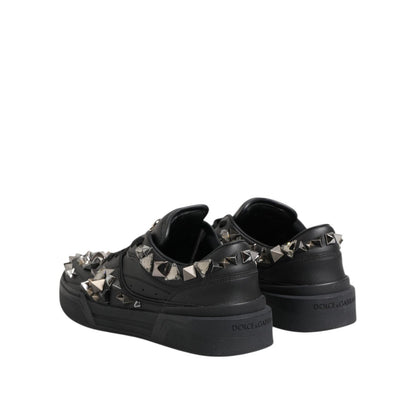 Dolce & Gabbana Black Leather Studded Low Top Sneakers Shoes