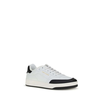 Saint Laurent White Calf Leather Bos Taurus Low Top Sneakers with logo and suede panel, AW25 collection, flat sole, lace-up closure
