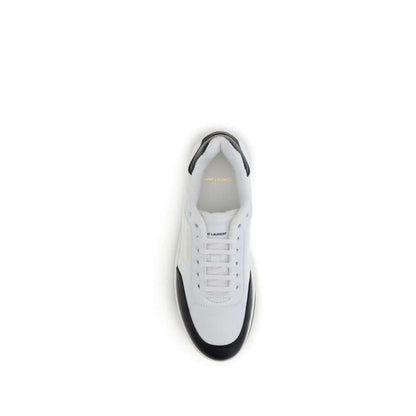 Top view of Saint Laurent White Calf Leather Bos Taurus Low Top Sneakers with suede panel and logos, made in Italy.