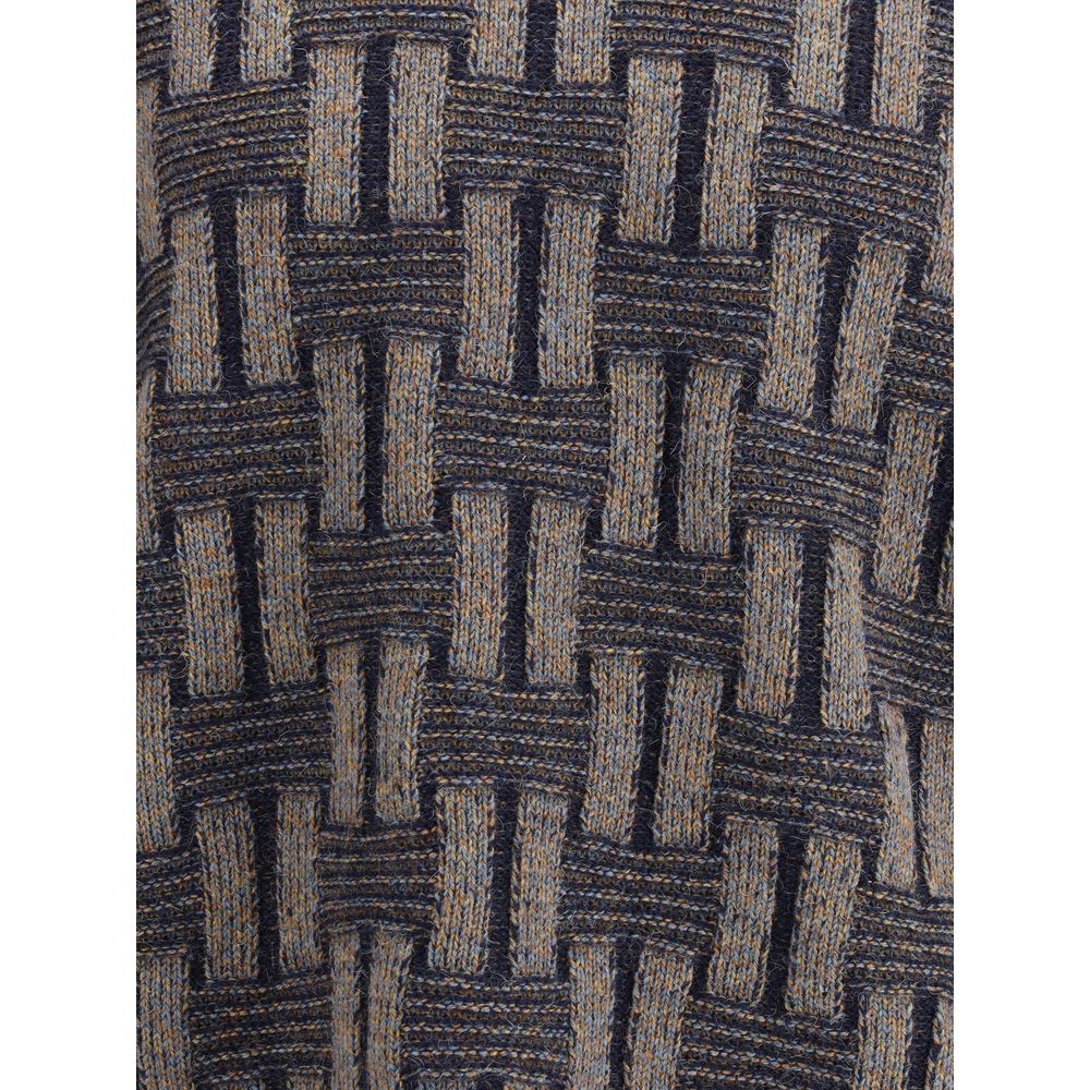 Giorgio Armani Multicolor Wool Sweatshirt with two-tone graphic pattern in camel wool, showcasing a refined vanisé links stitch knit.