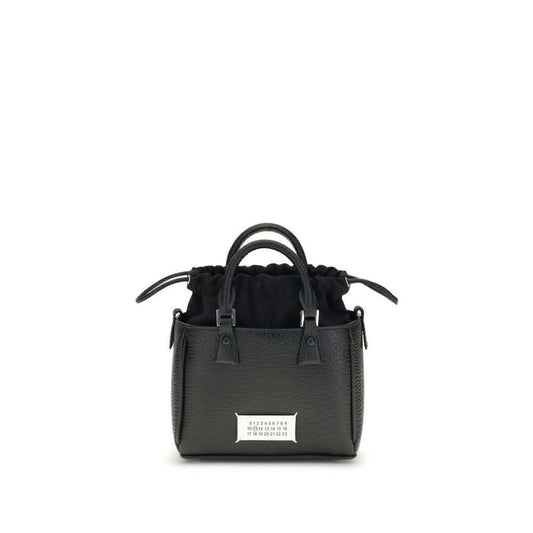 Margiela Black Calf Leather Bos Taurus Shoulder Bag with logo label and hand-painted edges, front view. Season: AW25.