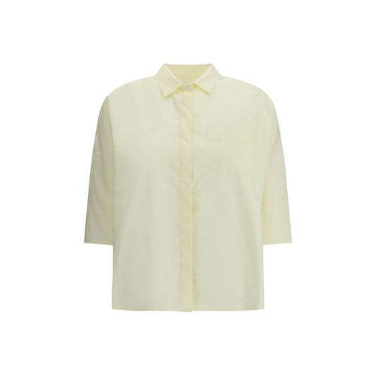 Cruna Yellow Cotton Blouse with classic collar and 3/4 sleeves, perfect for both casual and formal occasions.