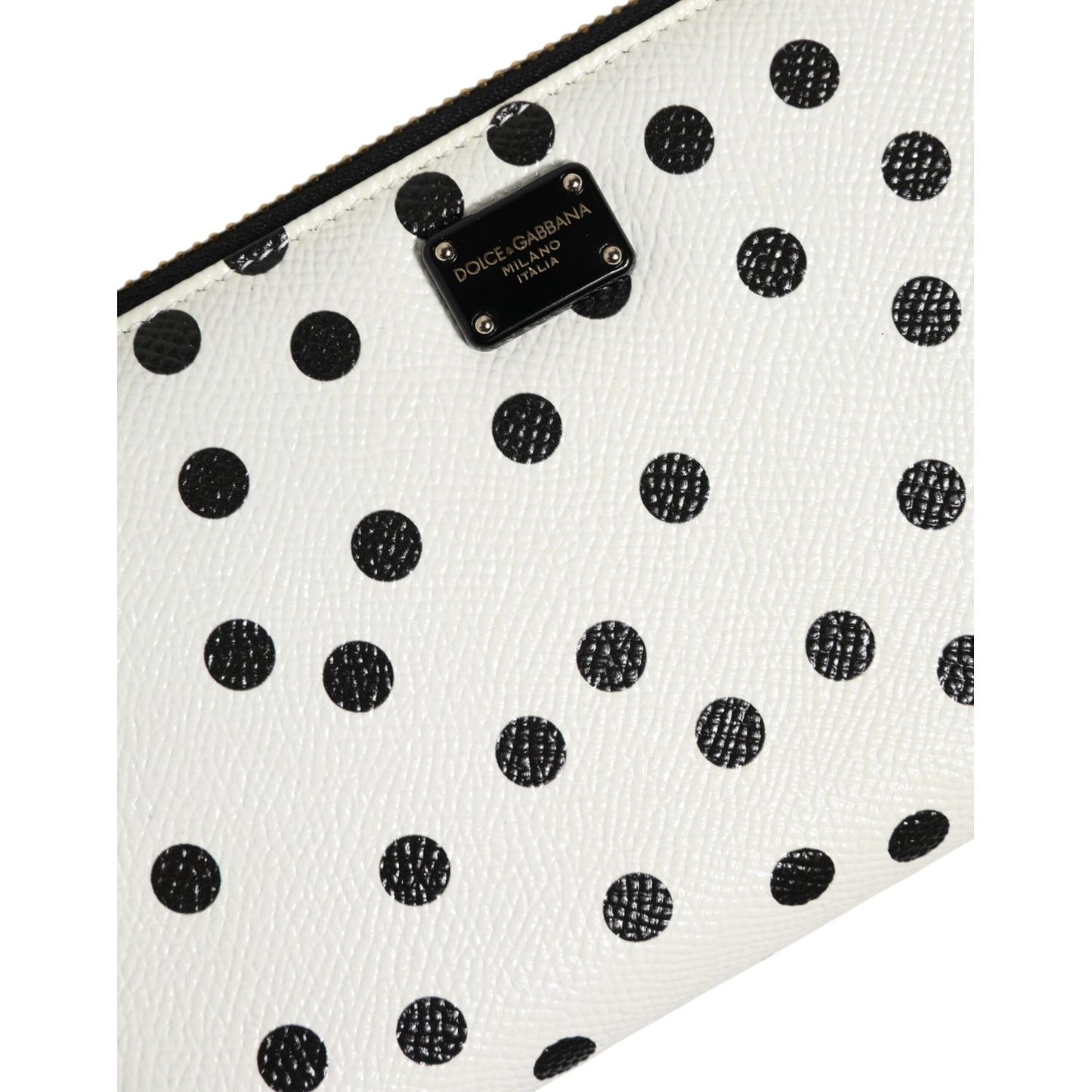 Dolce & Gabbana White Black Dotted Leather Zip Around Continental Wallet