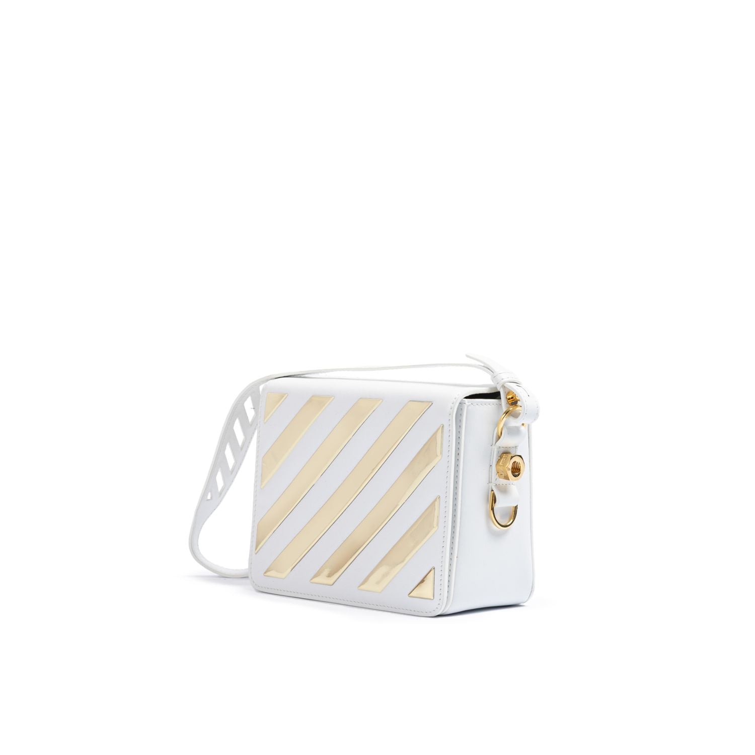 Off-White White/Gold  Metallic Stripe Crossbody Bag