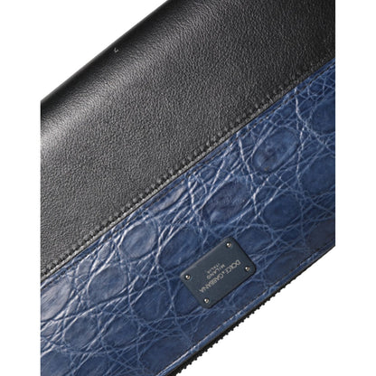 Dolce & Gabbana Black Blue Exotic Leather Men Continental Clutch Wallet