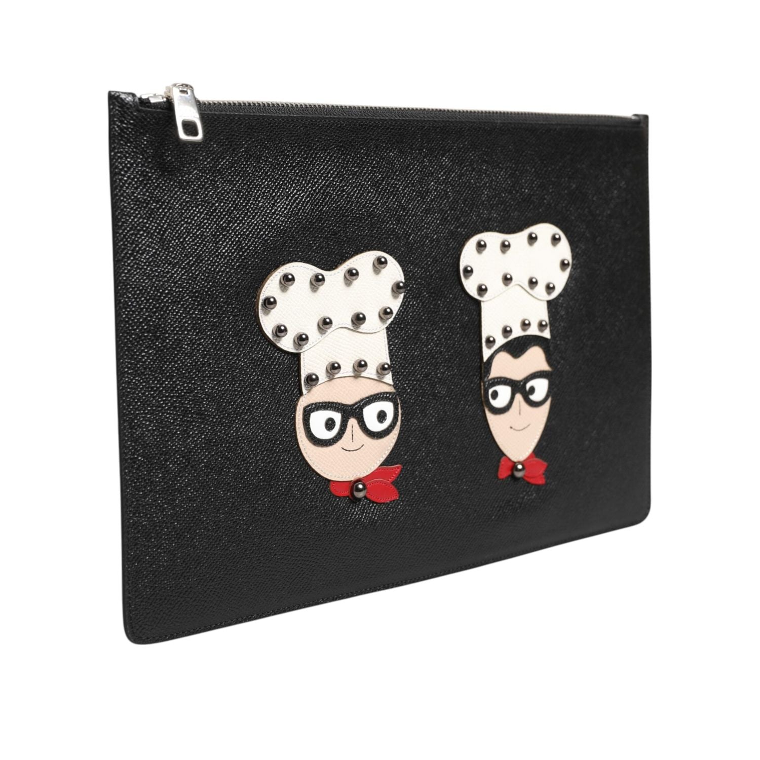 Dolce & Gabbana Black Leather #DGFAMILY Embellished Men Clutch Pouch Bag