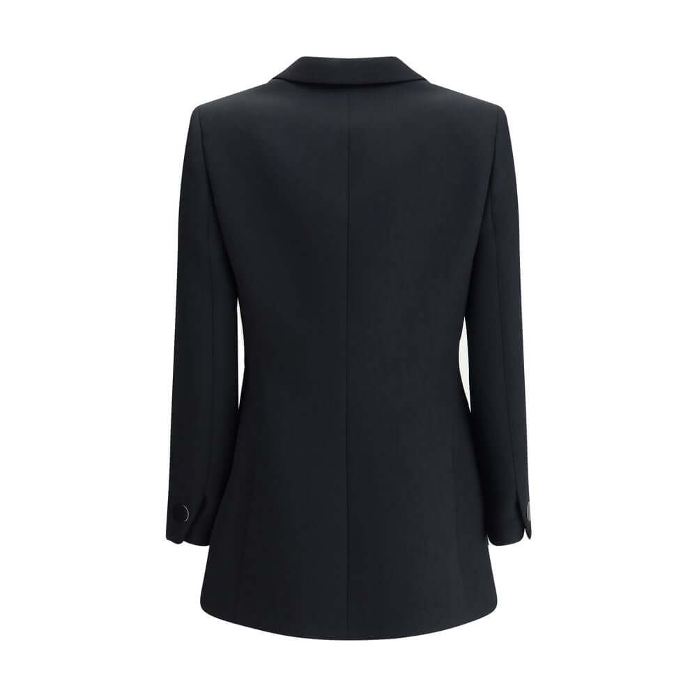 Giorgio Armani Black Polyester Blazer showcasing elegant notched lapels and single-button design, perfect for formal wear.
