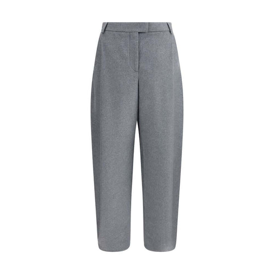 Giorgio Armani Gray Silk Casual Pants with waistband, side pockets, and tapered hem for relaxed elegance and comfort.