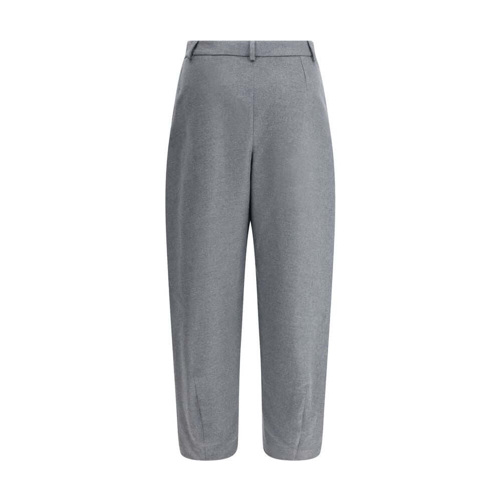 Giorgio Armani Gray Silk Casual Pants with loose fit, belt loops, and tapered hem, perfect for a relaxed yet sophisticated look.