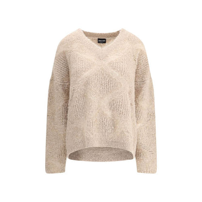 Giorgio Armani Cream Cashmere Cashmere Sweater with V-neck, soft alpaca blend, elegant design, sheer effect, AW25, made in Italy.