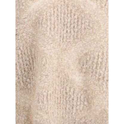 Close-up of Giorgio Armani Cream Cashmere Cashmere Sweater texture, highlighting refined softness and elegant design. AW25 collection.