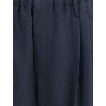 Close-up of Brunello Cucinelli Gray Fleece Wool Casual Pants with elasticated waistband and front darts.