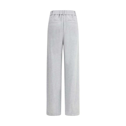 Brunello Cucinelli Gray Cotton Casual Pants with welt pockets and straight-leg design back view