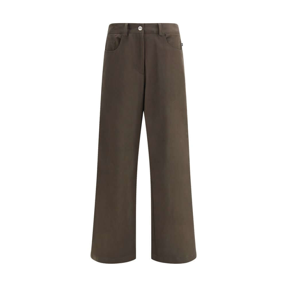 Ella Brown Cotton Casual Pants with straight leg, button closure, pockets, and belt loops, made of 97% cotton for everyday style.