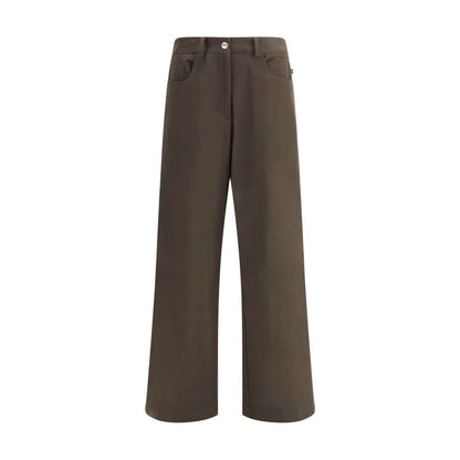 Ella Brown Cotton Casual Pants with straight leg, button closure, pockets, and belt loops, made of 97% cotton for everyday style.