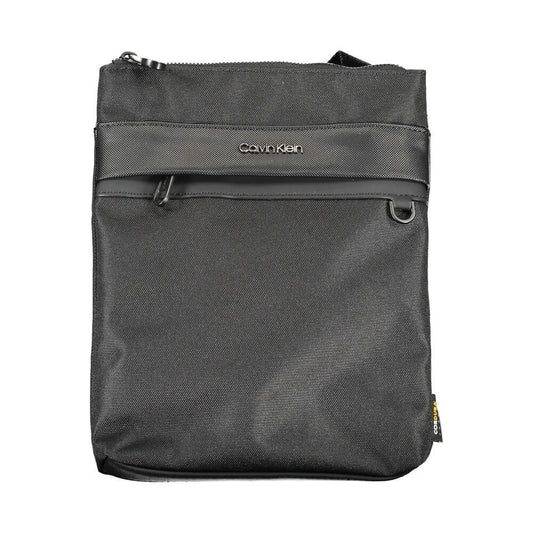 Calvin Klein Black Polyester Shoulder Bag with adjustable strap, external pocket, and logo detail. Made from 100% recycled polyester.