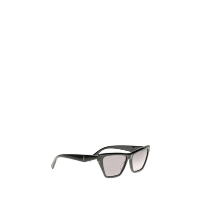Saint Laurent Black Acetate Sunglasses with engraved temples, minimalistic design, season AW25, made in Japan.