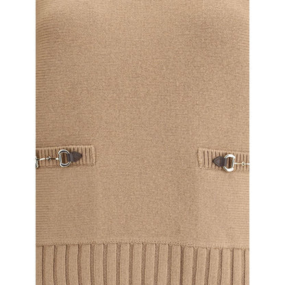 Gucci Beige Wool Sweatshirt with faux welt pockets and gold-tone inserts showcasing elegant design and premium materials.