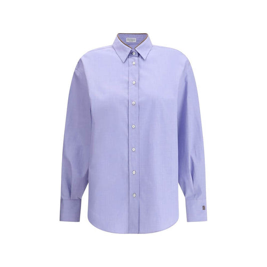 Brunello Cucinelli Light Blue Cotton Dress Shirt with classic collar and button closure, showcasing elegant Italian craftsmanship.