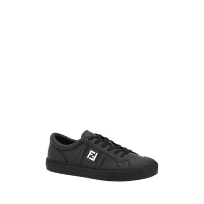 Fendi Black Calf Leather Bos Taurus Athletic Sneakers with logo on side and lace-up closure for comfort and luxury.