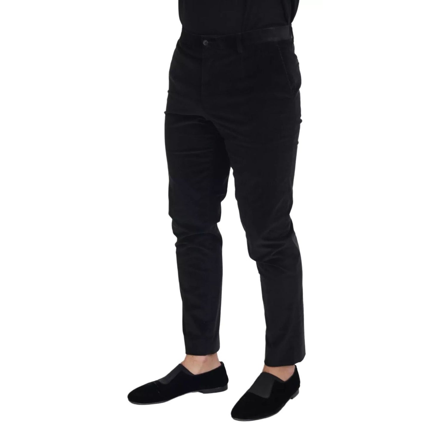 Dolce & Gabbana Black Stretch Cotton Slim Trousers Chino Pants