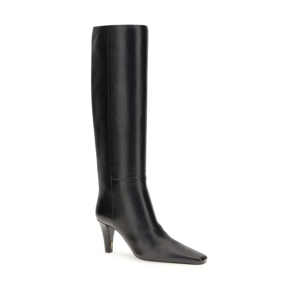 Saint Laurent Black Leather High Heel Boots