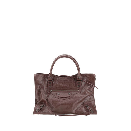 Balenciaga Brown Calf Leather Bos Taurus Shoulder Bag with hand-woven handles and versatile strap.