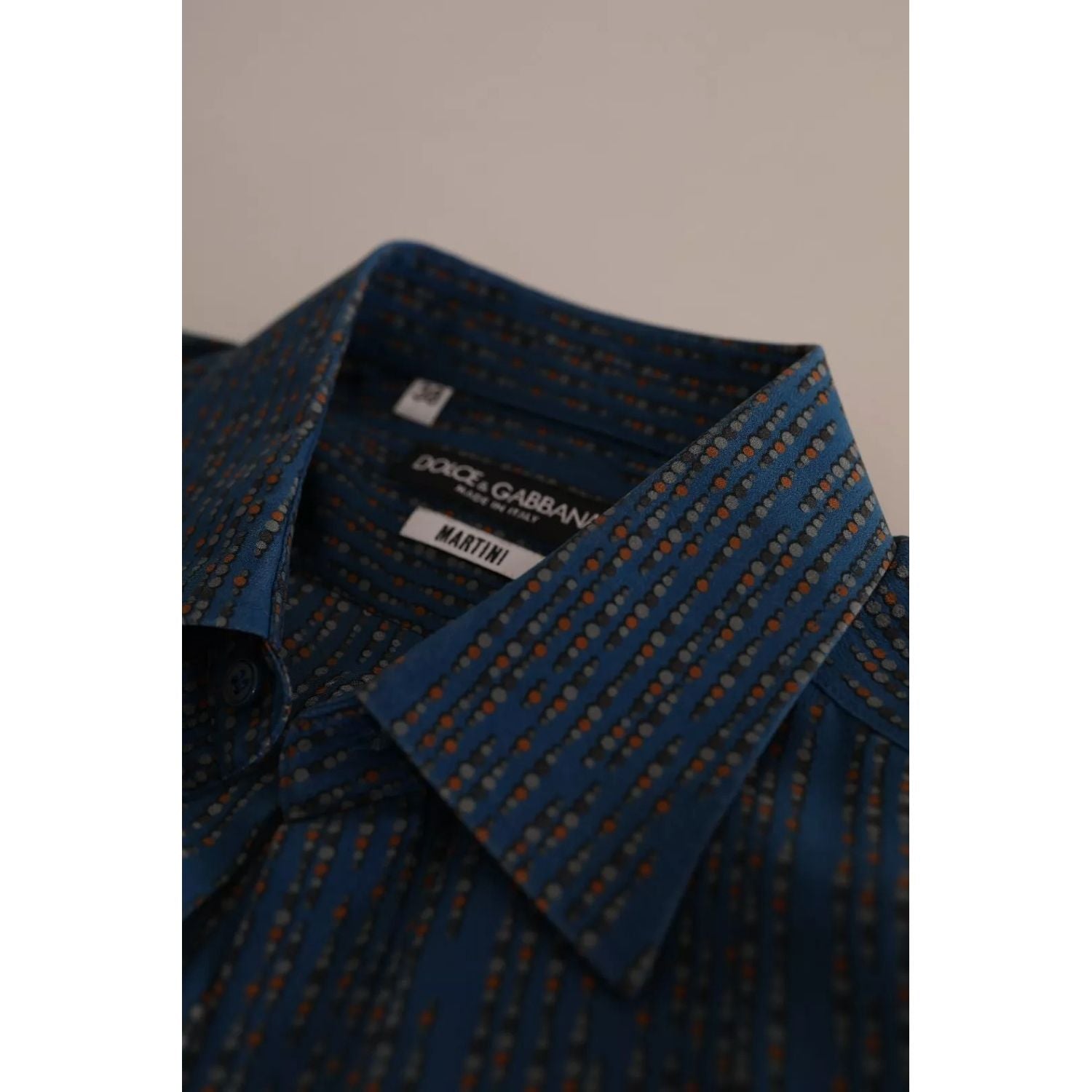 Dolce & Gabbana Blue MARTINI Silk Slim Fit Long Sleeves Shirt