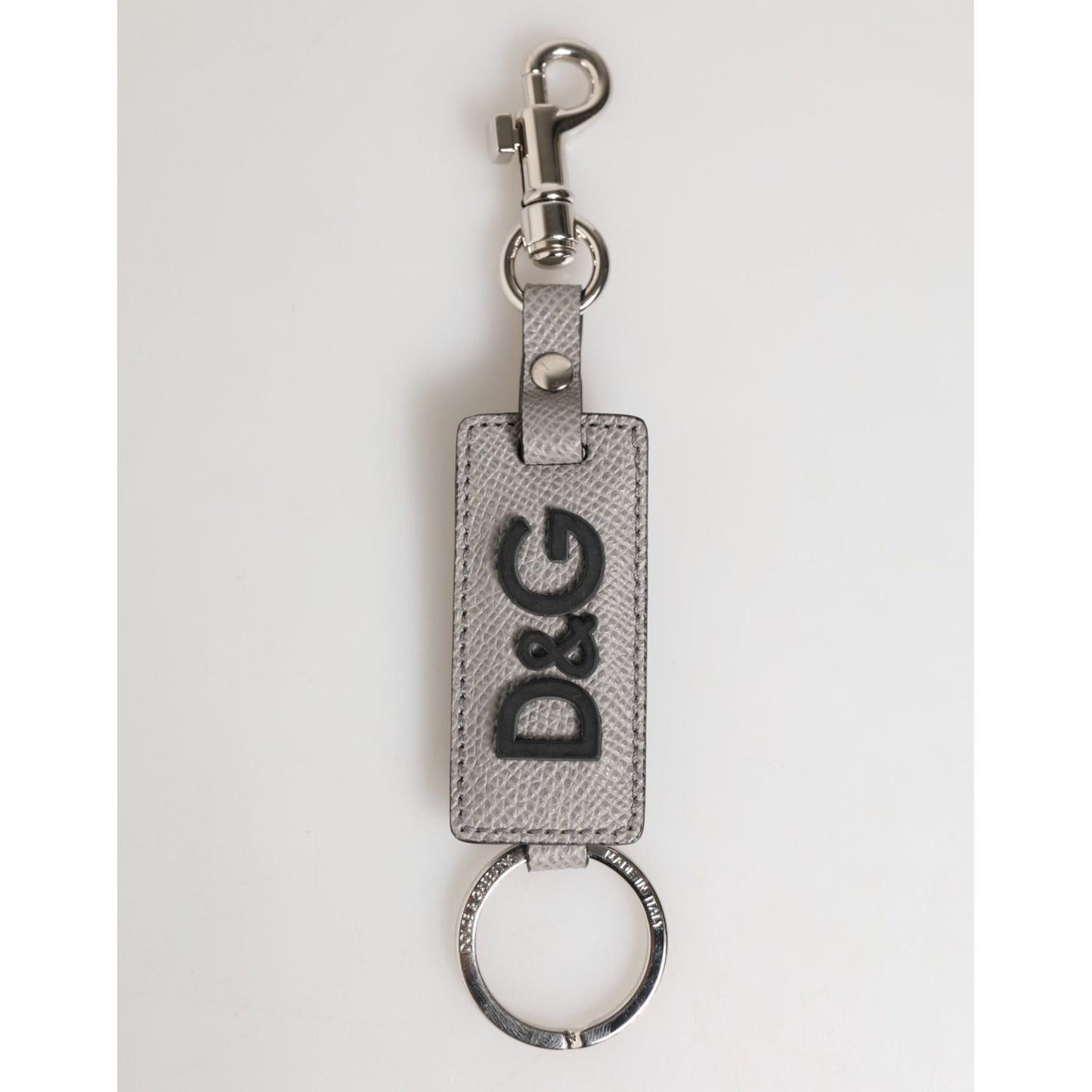 Dolce & Gabbana Gray Leather Logo Metal Ring Keychain Holder Men Keyring