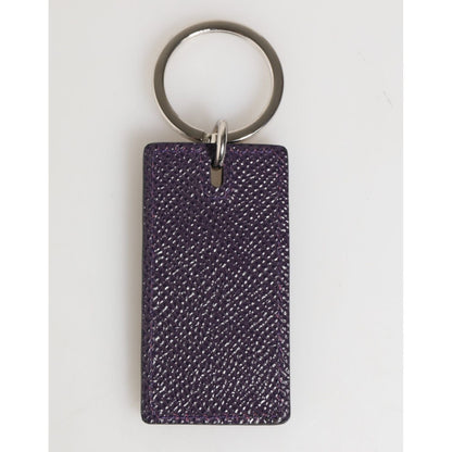 Dolce & Gabbana Violet Leather Logo Metal Ring Men Keychain Keyring